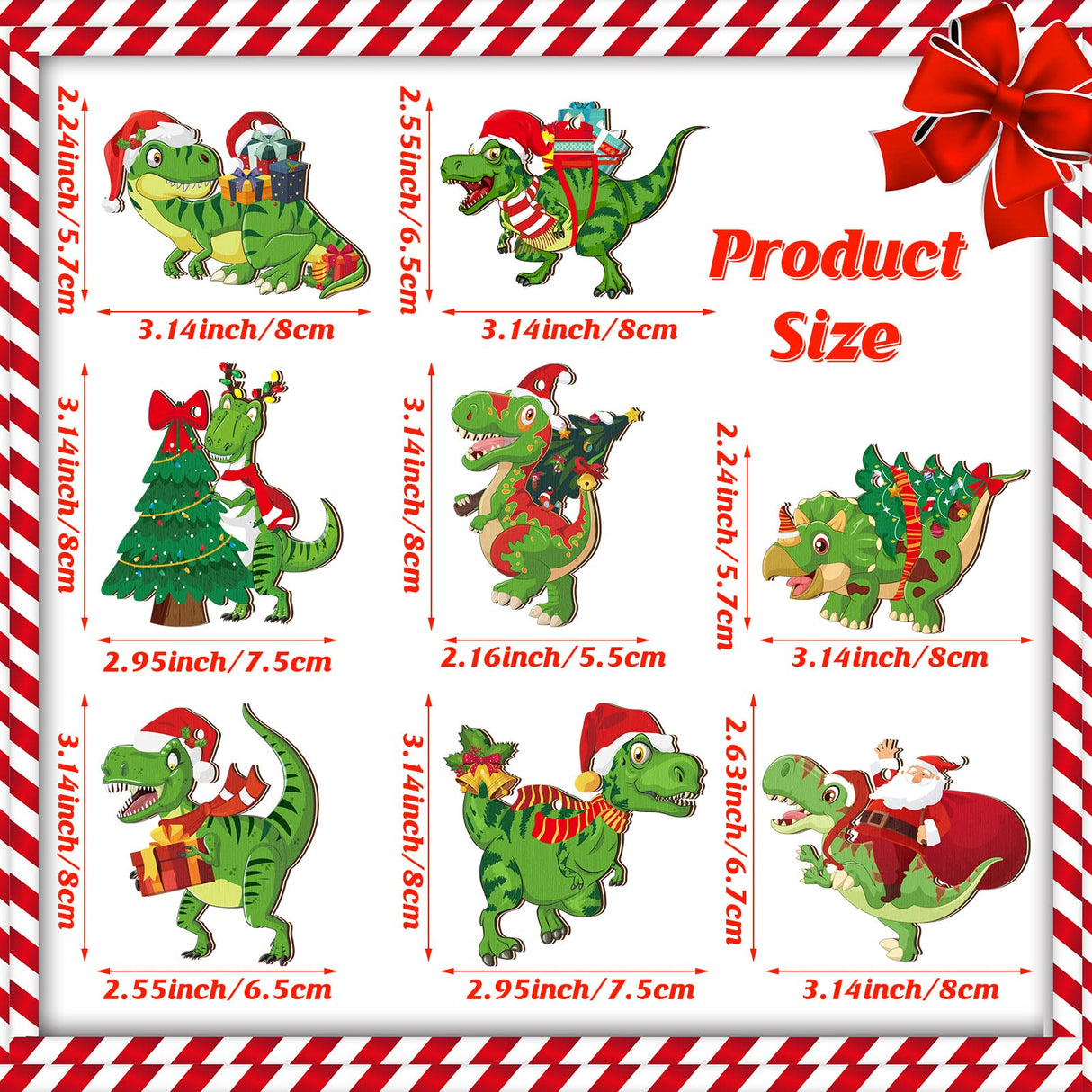 BBTO 40 Pcs Christmas Dinosaur Ornaments Christmas Tree Topper Ornaments Wood Decorative Hanging Dinosaur Wooden Ornaments for Christmas Tree Xmas Party Holiday Decoration BBTO