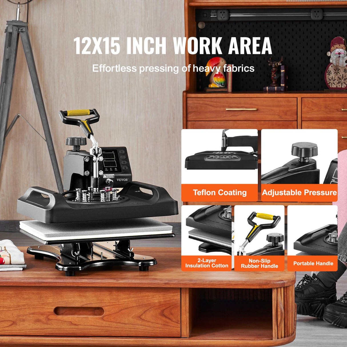 VEVOR Heat Press 12X15 Inch Heat Press Machine 5 in 1 800W Heat Press Machine for T-Shirts Sublimation Printer Transfer with Accurate Large Screen Display Dual-Tube Heating for DIY T-Shirts Cap Mugs VEVOR