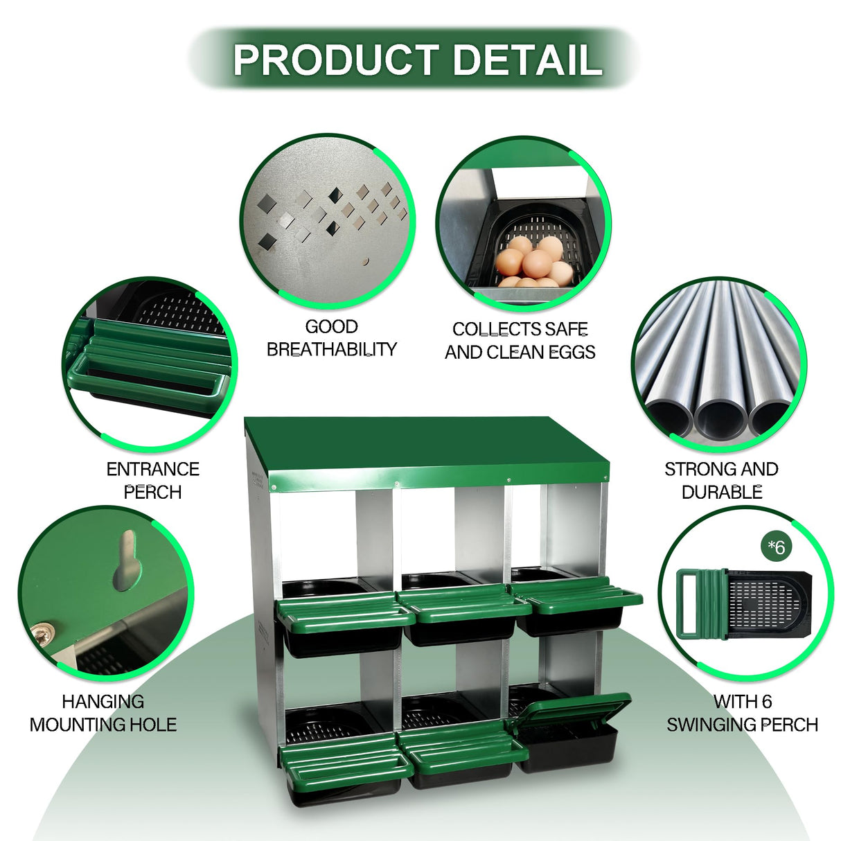 Eggluuz Chicken Nesting Box, 6 Compartments Chickens Egg Laying Nest Boxes for Hens Eggluuz