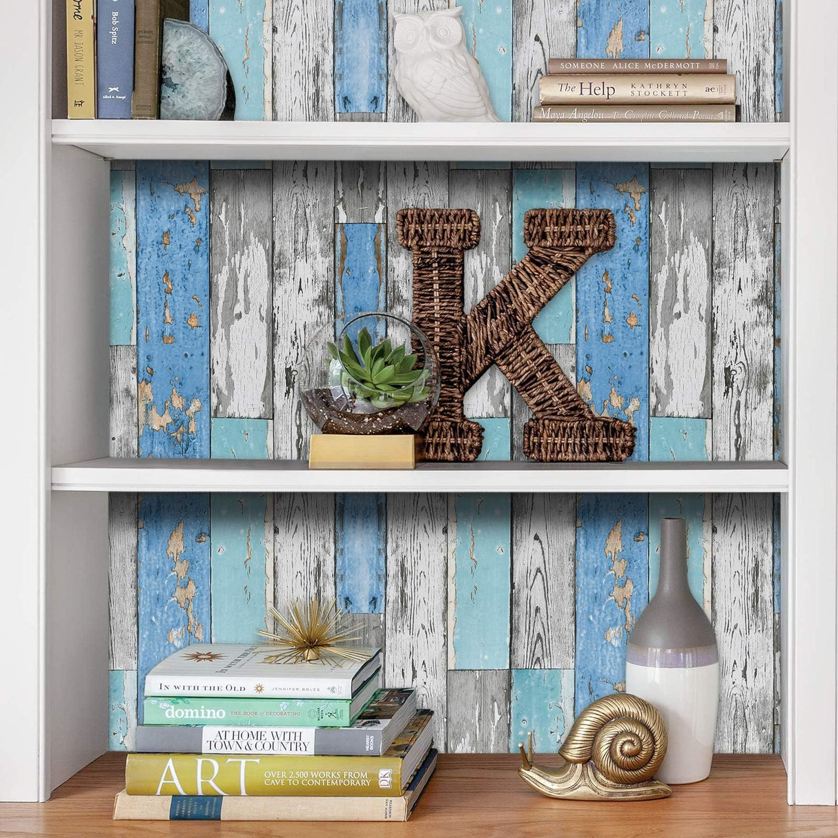 Caltero Wood Plank Wallpaper 17.7" × 236" Blue Distressed Wood Wallpaper Peel and Stick Wood Grain Contact Paper Vintage for Furniture Bedroom Countertop Cabinet Caltero