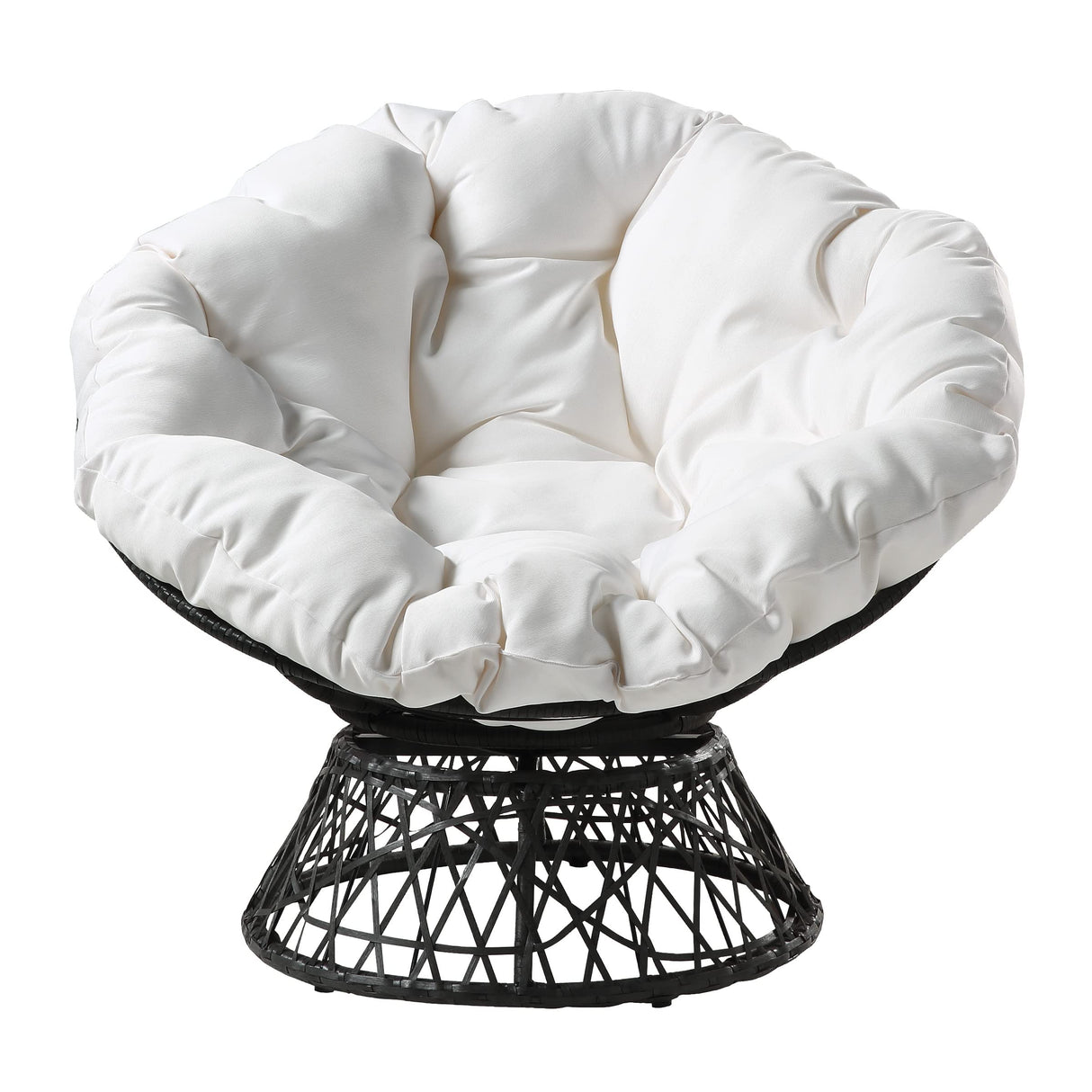 OSP Home Furnishings Wicker Papasan Chair with 360-Degree Swivel, Grey Frame with White Cushion OSP Home Furnishings