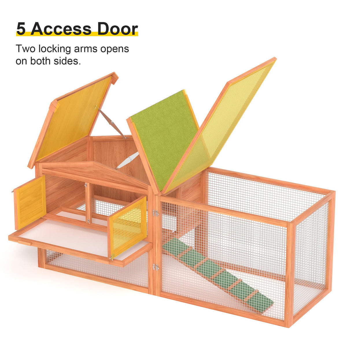 GOJOOASIS Outdoor Rabbit Cage Bunny Hutch Chicken Coop Wooden Hen House Guinea Pig Cages Poultry Pet Hutch Run Cage w/Waterproof Asphalt Roof, Ramp, Wire Fence (60") GOJOOASIS