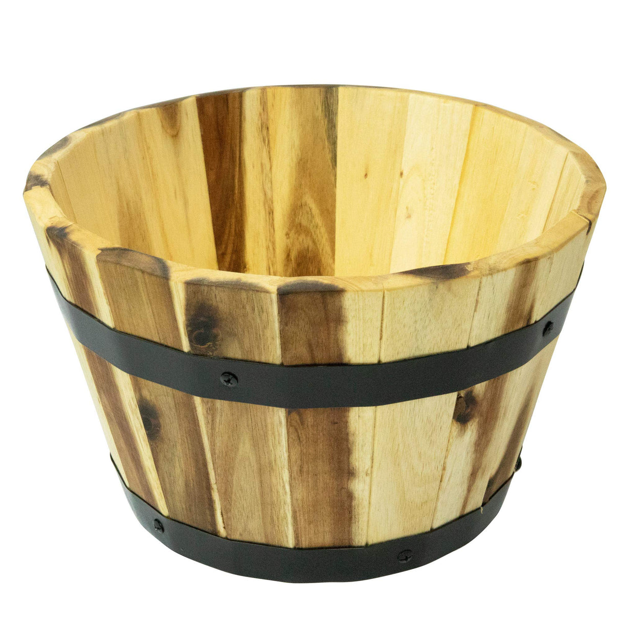 Thirteen Chefs Villa Acacia Round Wooden Farmhouse Planter 11 Inch Plant and Flower Pot for Outdoor Gardens Thirteen Chefs