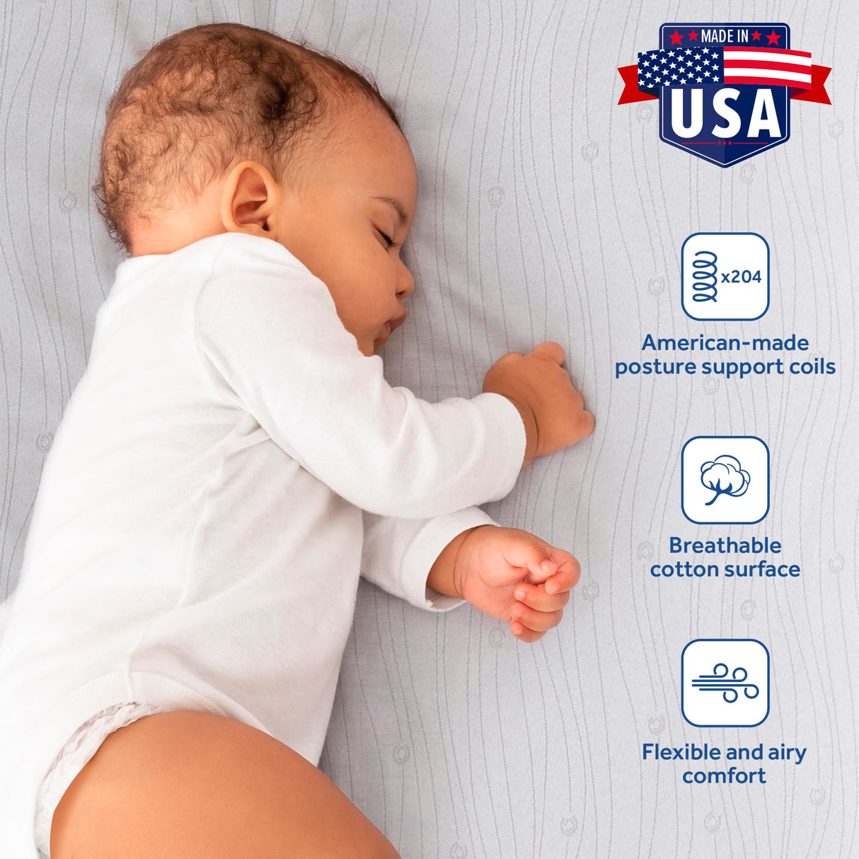 Sealy Baby Flex Cool Breathable 2 Stage Waterproof Crib Mattress plus Toddler Bed Fit, Airy Cotton Cover, 204 Premium Coils, GREENGUARD Gold Certified, Safety & Quality Tested, Made in USA, 52'X28' SEALY BABY