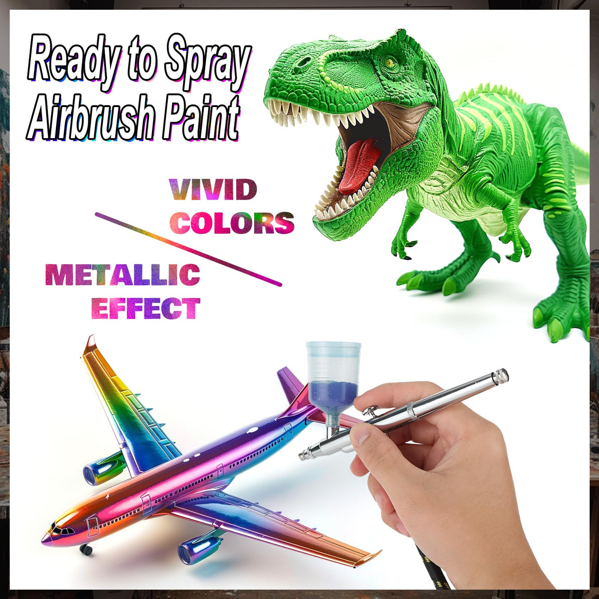 FansArriche Airbrush Paint Set, 34 Colors Acrylic Air brush Paint Kit with 2 Thinner, Ready to Spray Water-based Opaque & Neon Colors for Beginners, Artists, DIY Projects, 20 ml/Bottle FansArriche