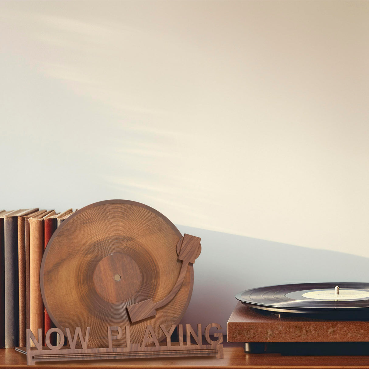 Heather & Willow Now Playing Vinyl Record Holder | Now Playing Vinyl Record Stand Display | Wood Vinyl Record Storage Stands for Albums | Now Spinning Vinyl Accessories Rack Heather & Willow