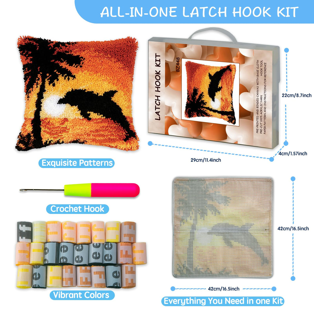 ZFFLYH Latch Hook Kit Plant Flower Leaves DIY Throw Pillow Cover Sofa Cushion Cover Preprinted Canvas Crochet Yarn Kits Needlework Crafts 43x43cm ZFFLYH