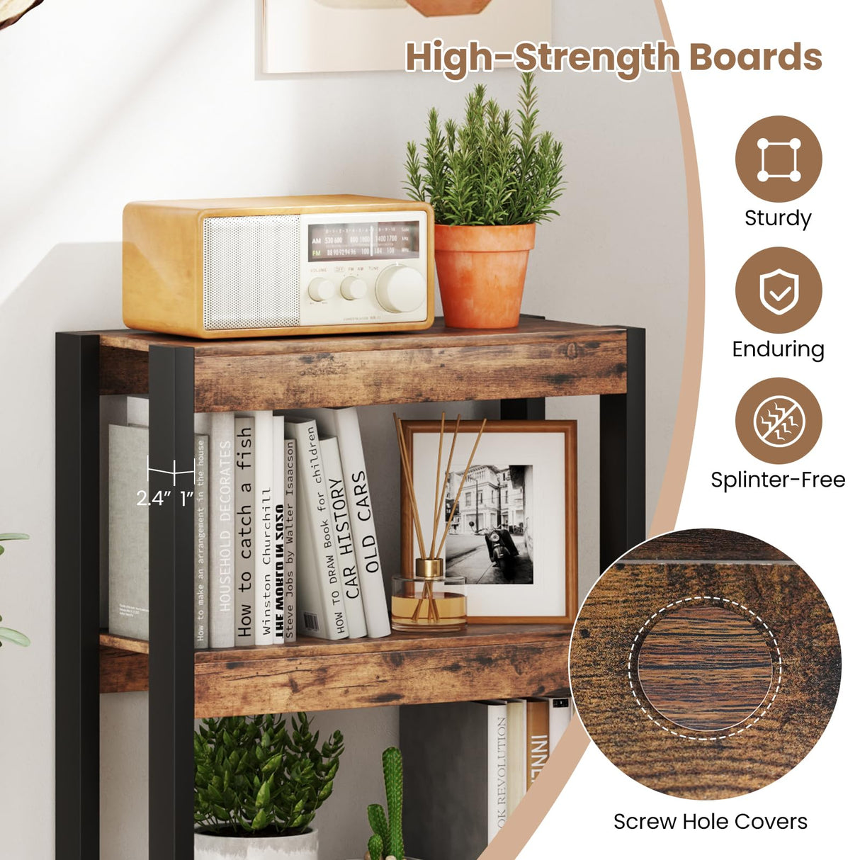 Giantex 4-Tier Bookshelf, Wooden Bookcase with Dual Anti-Tipping Kits, Freestanding Shelving Unit, Modern Storage Organizer, Open Display Rack for Living Room, Bedroom, Study (1,Rustic Brown & Black) Giantex