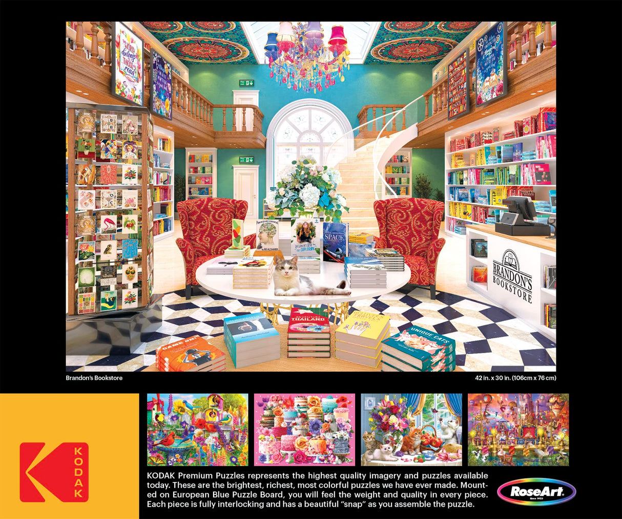 RoseArt - Kodak Premium - Brandon's Bookstore - 3000 Piece Jigsaw Puzzle for Adults RoseArt