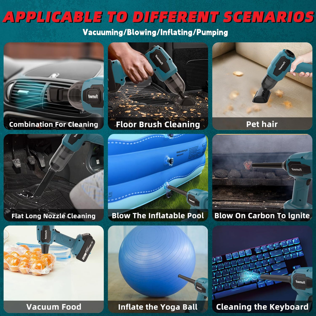 3 in 1 Handheld Car Vacuum Compatible with Makita 18V Battery with 21000pa Strong Suction, Handheld Vacuum Cordless & Blower with 200W Brushless Motor, Mini Vacuum Cleaner for Car, Home (No Battery) YOWMOFT