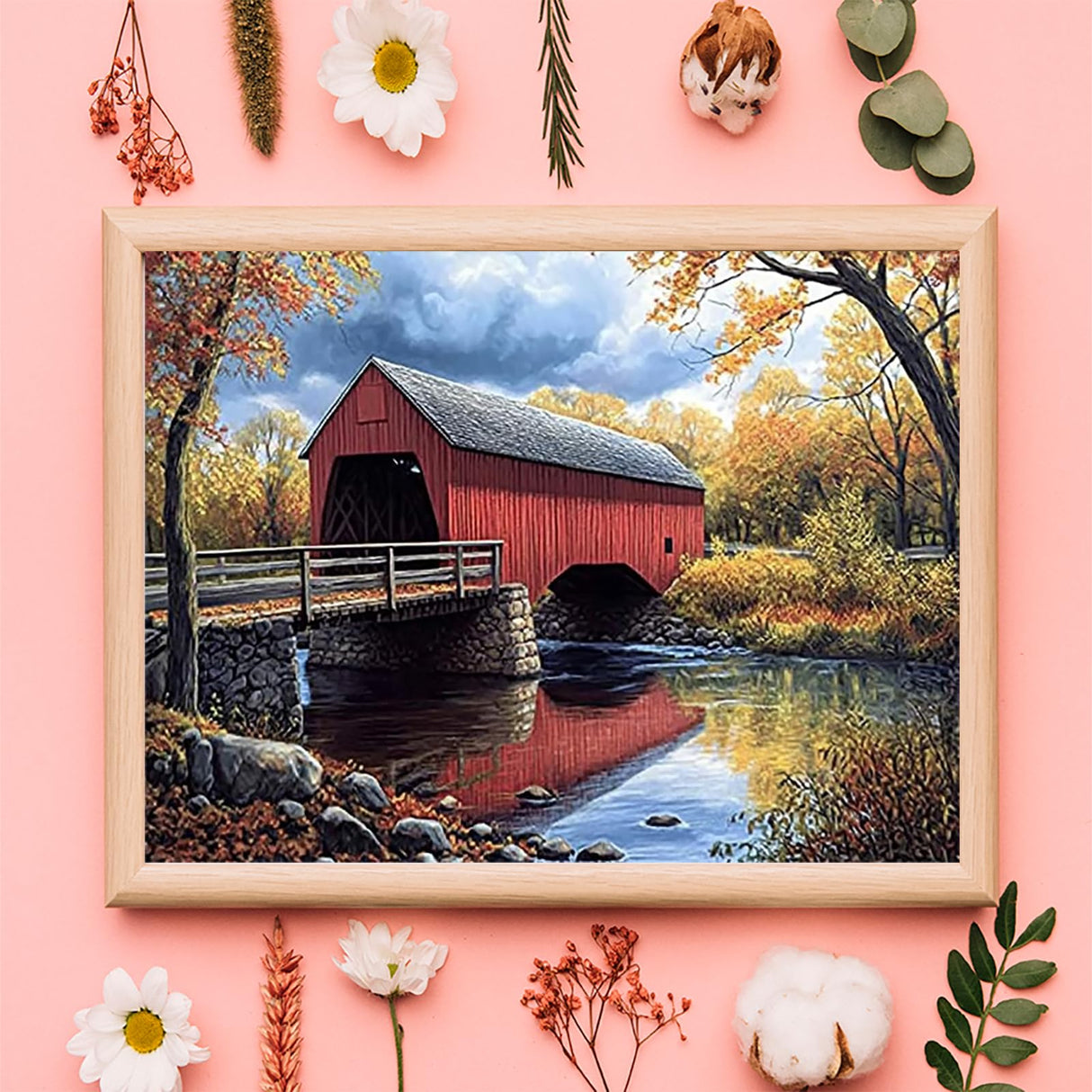 KAYEIUU 5D Landscape Historic Campbells Covered Bridge Diamond Art Full Drill Diamond Painting Kits for Adults Beginners DIY Art Crafts for Relaxation and Home Wall Decor 12x16 Inch KAYEIUU