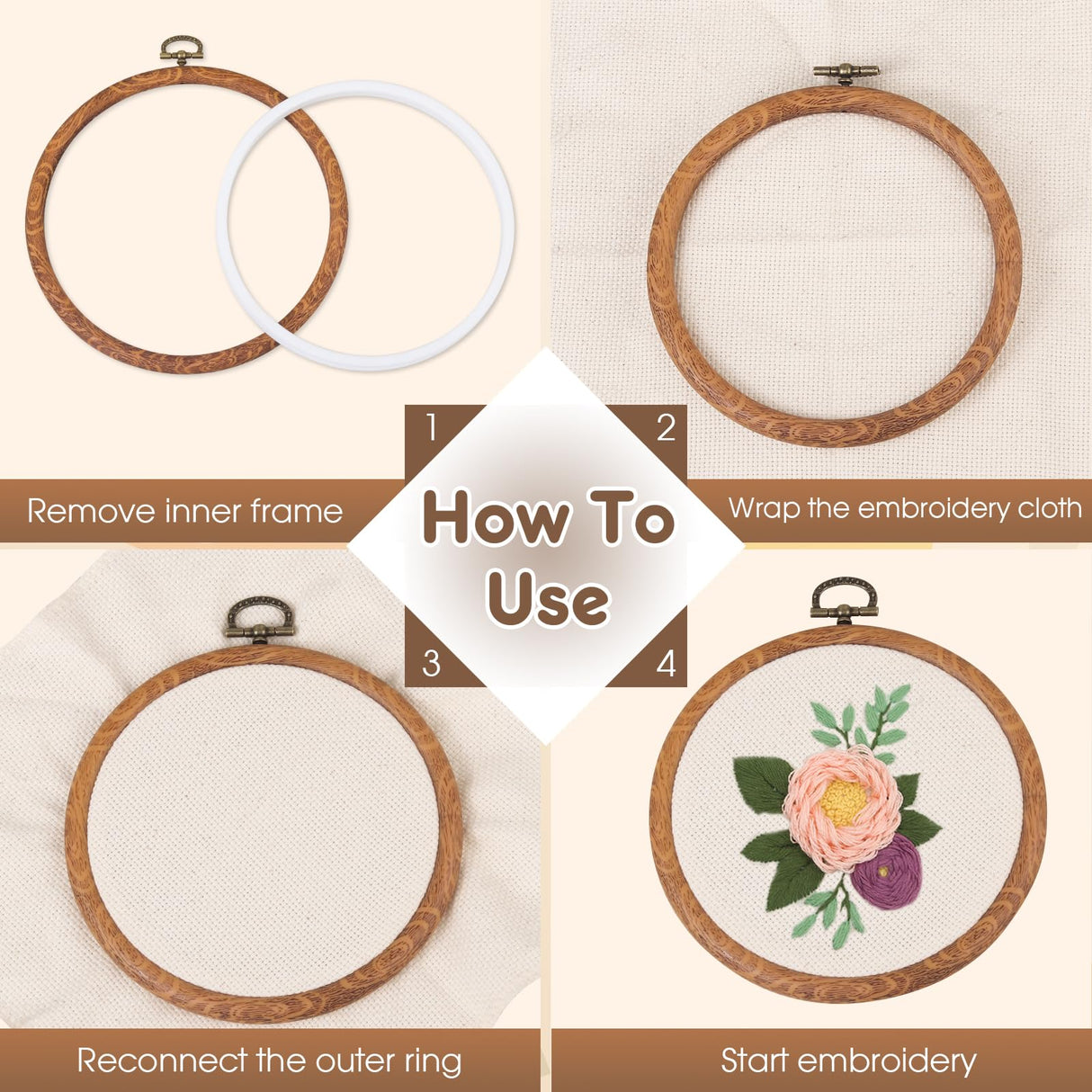 Wooden Embroidery Hoops Set (4Inch) - Display Frame for Cross Stitch, Hand Sewing & Wall Decor - 15 Pack Craft Hoop Rings Zuaooz