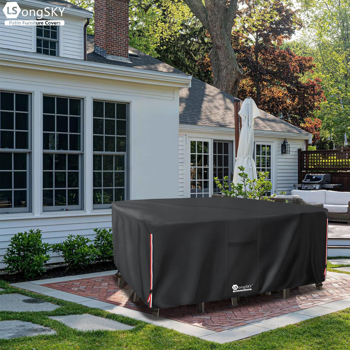 LSongSKY Outdoor Furniture Covers Waterproof,600D Heavy Duty Patio Cover for 6/7/8 PCS Sets Sectional Sofa Couch Dining Rocking Swivel Chairs Ottomans Coffee Table,111L x 74W x 28H inch Black LSongSKY