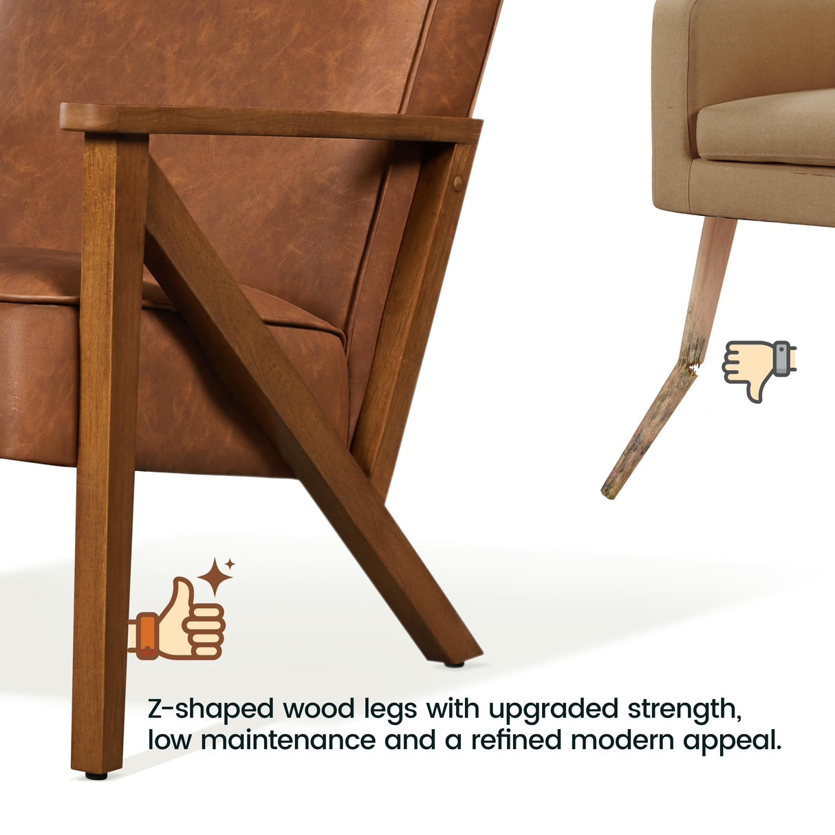 Yaheetech Accent Chair Faux Leather Armchair Lounge Chair with Wood Frame, Modern Retro Lounge Chair for Living Room/Office/Reception Area, Light Brown Yaheetech