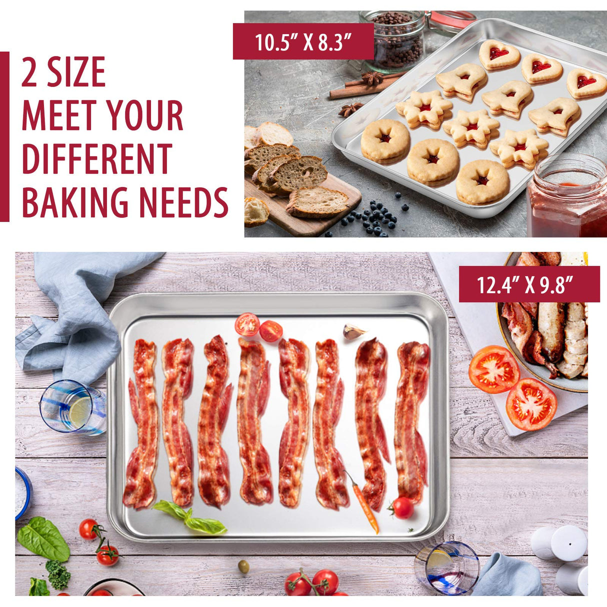 E-far 12-Piece Stainless Steel Bakeware Sets, Metal Baking Pan Set Include Round Cake Pans, Square/Rectangle Baking Pans with Lids, Cookie Sheet, Loaf/Muffin/Pizza Pan, Non-toxic & Dishwasher Safe E-far