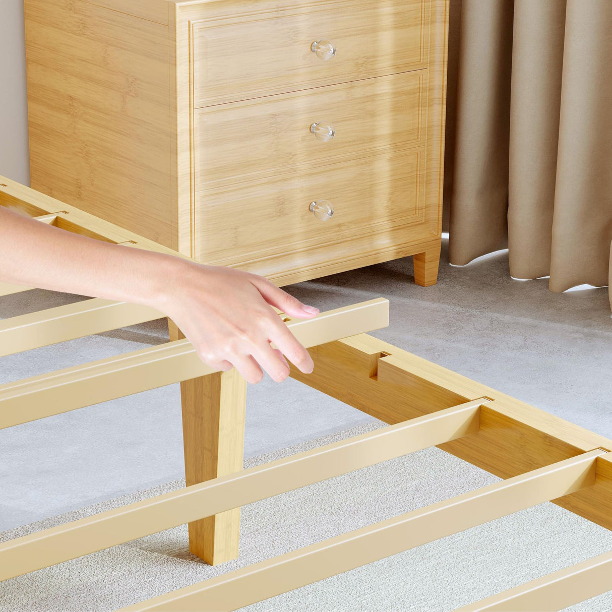 BOSRII 14in High Solid Bamboo Wood Platform Queen Size Bed Frame with Headboard, Reinforced Heavy Duty Metal Slats, Noise Free, No Box Spring Needed, Easy Assembly BOSRII