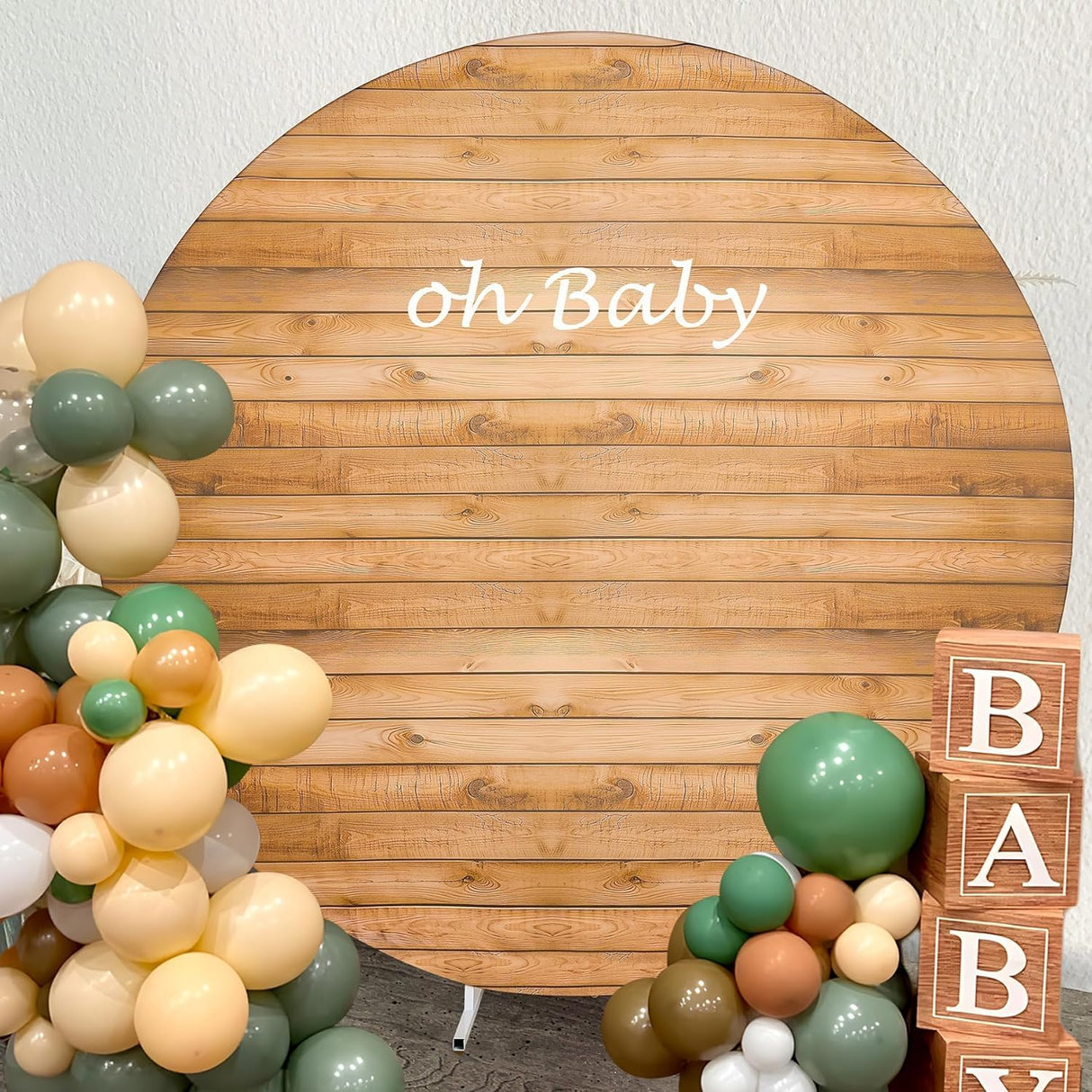 7.2FT Wood Grain Round Arch Backdrop Cover for 7/7.2ft Circle Stand, Wrinkle Free Circle Arch Background Cover, Vintage Wood Texture Wall Round Backdrop for Wedding Photography Birthday Baby Shower Htper