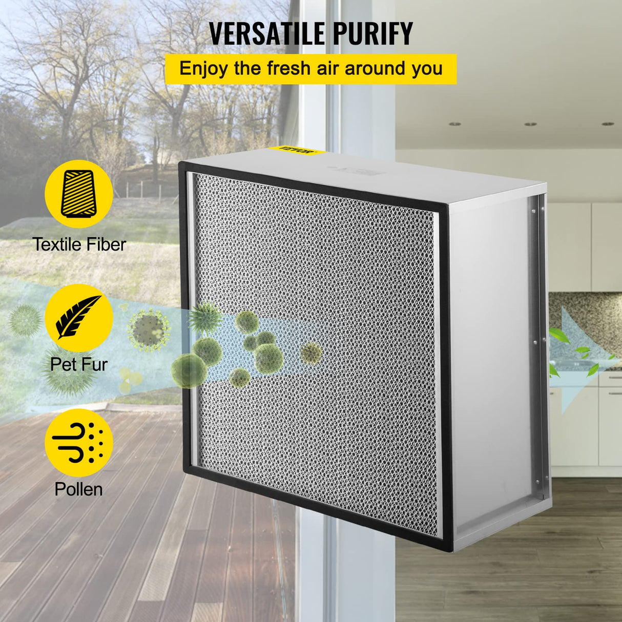 VEVOR Filter Replacement, 24'' x 24'' x 11.5'' AC Filter, HEPA Pleated Air Filter, Air Filter Replacement with Galvanized Frame, 99.97% Standard Filter Compatible for HEPA Filter Novair 2000 VEVOR