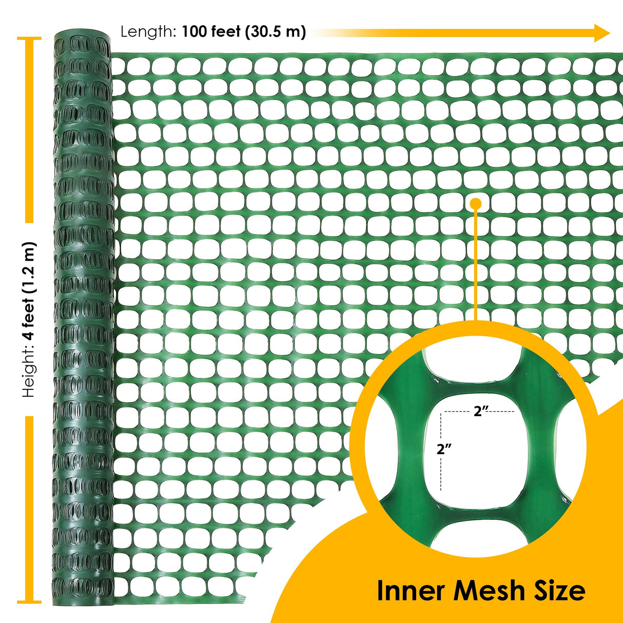 Houseables Fencing, Temporary Fence, Deer Fence, 4x100' Feet, 10.55 lb/roll, Green Plastic Fencing, Temporary Fencing for Yard, Snow Fence, Plastic Fence Roll, Chicken Fence Mesh, Construction Fencing Houseables