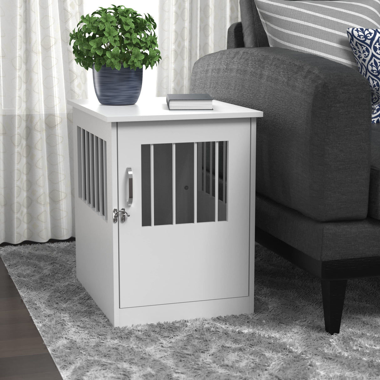 ClosetMaid Pet Crate End Table Furniture for Small Dogs or Cats Under 12 lbs, White Wood Finish ClosetMaid