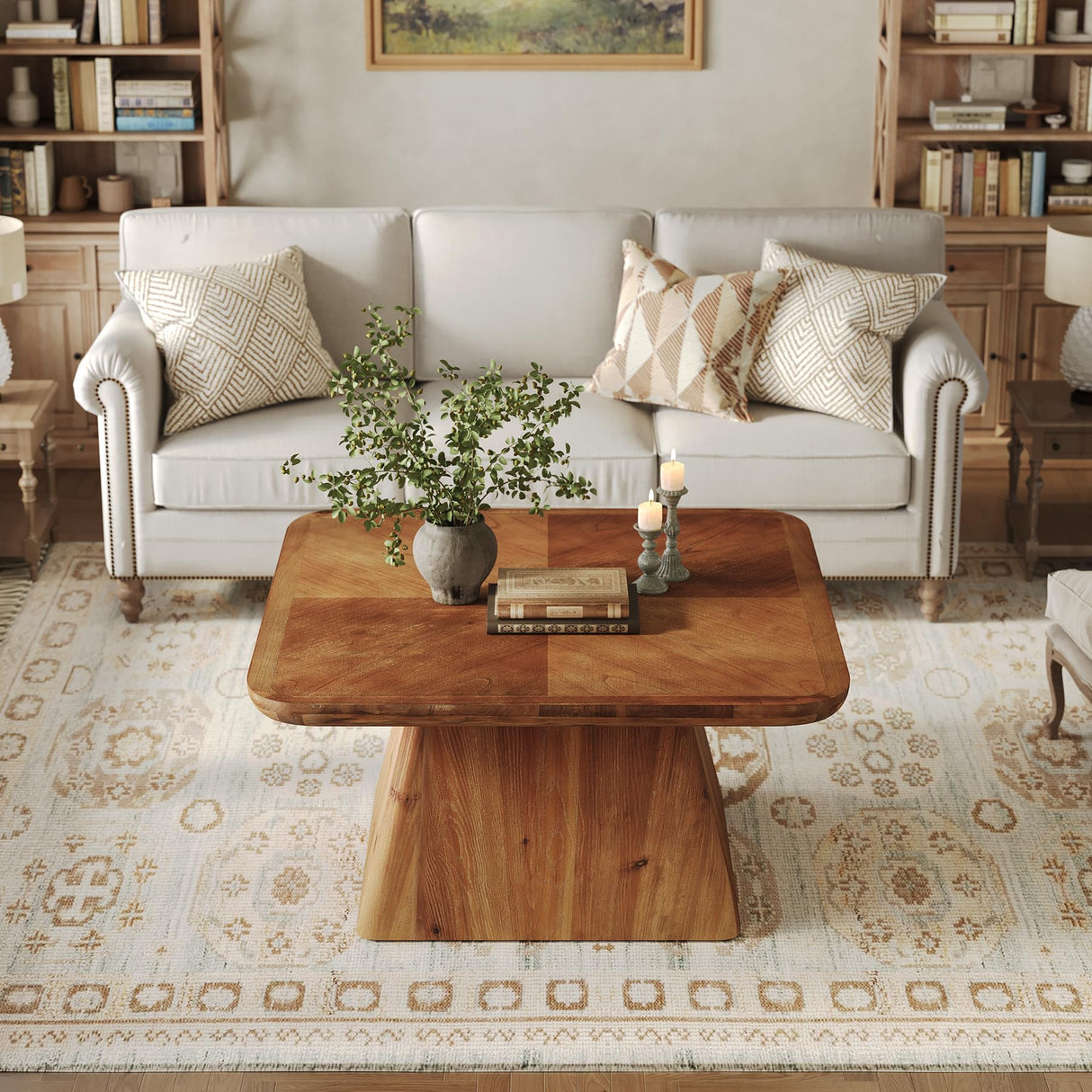 LITTLE TREE Vintage Solid Wood Coffee Table, 31.5" Square Coffee Table for Living Room, Classic Living Room Center Tables, Brown Modern Design Home Furniture LITTLE TREE