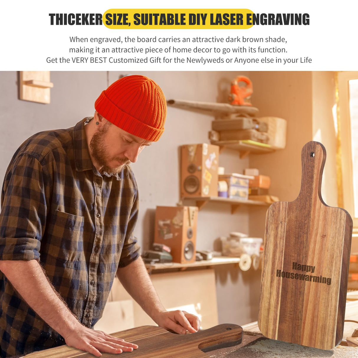 Didaey 6 Pcs Cutting Board Bulk Kitchen Thicken Chopping Board with Handles Wooden Charcuterie Serving Board Blank Wood Boards for Engraving Wedding Housewarming(15 x 7 Inch, Acacia Wood) Didaey