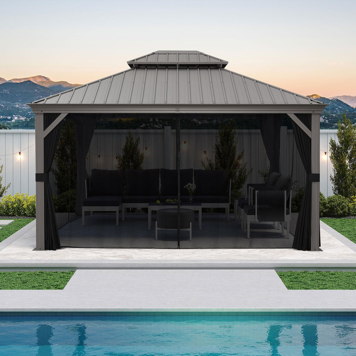 PURPLE LEAF 12' X 14' Patio Hardtop Gazebo Aluminum Outdoor Gazebo with Double Galvanized Steel Roof for Deck Backyard All Weather Outdoor Pavilion Curtain and Netting Included, Light Grey PURPLE LEAF