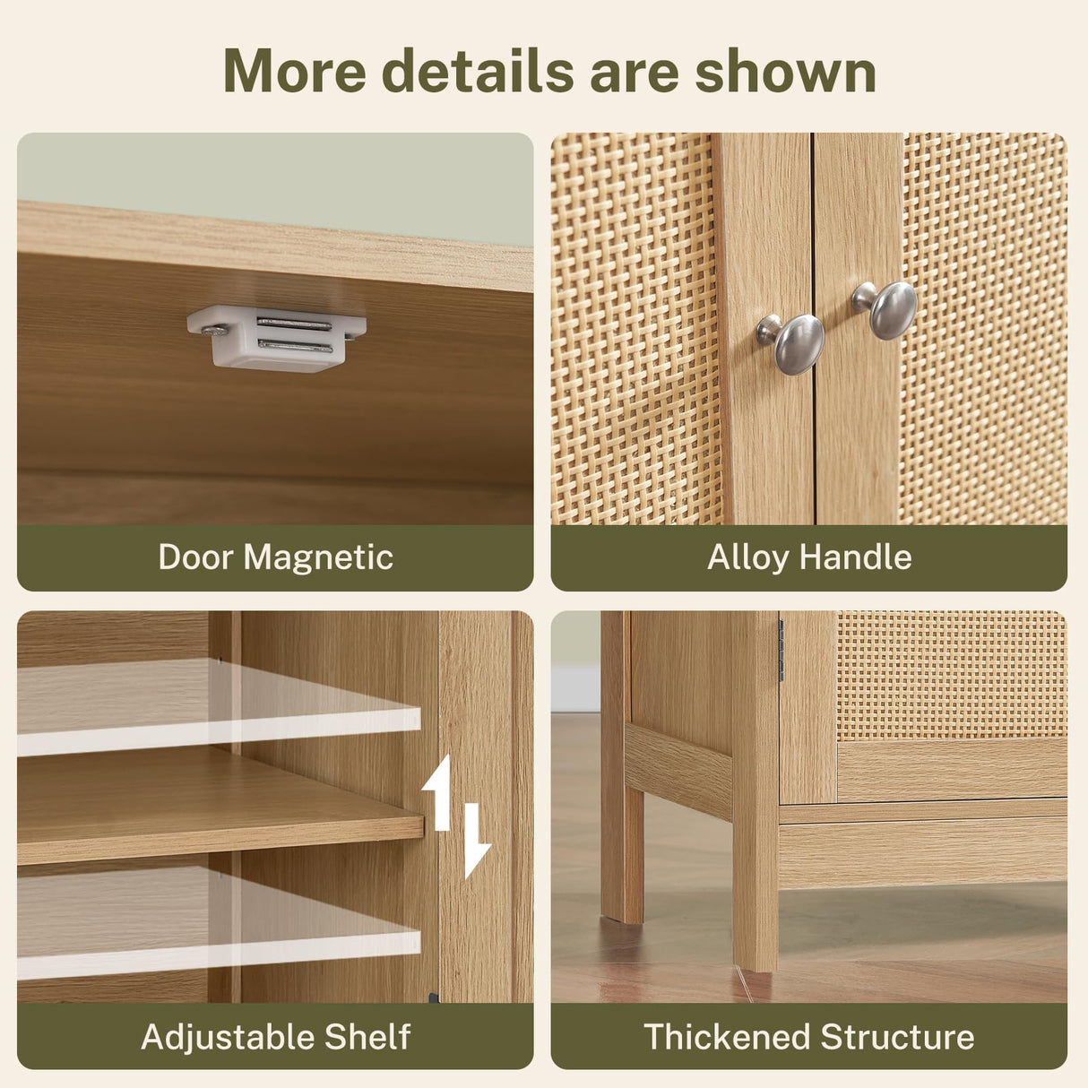 Iwell Storage Cabinet, Rattan Cabinet with Adjustable Shelf, for Living Room, Entryway, Kitchen, Home Office, Nature Iwell