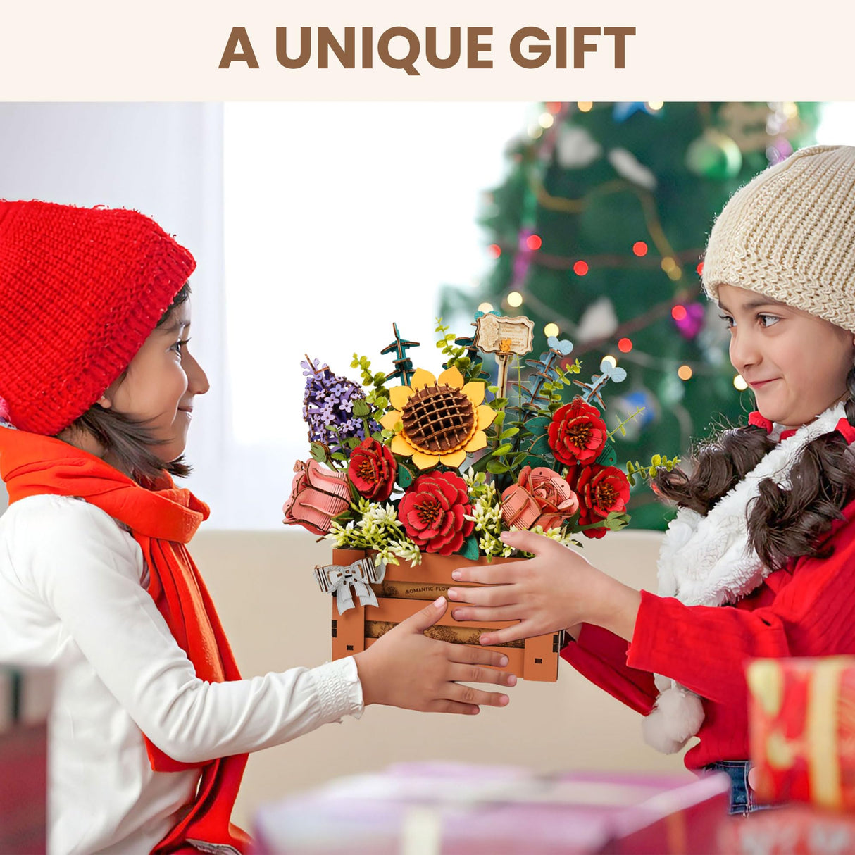 ROBOTIME 3D Wooden Bloom Box Puzzle, Adults' Flower Bouquet Building Set, Artificial Flowers Home Decor, Gift for Wedding/Mother's Day/Birthday, Wood Craft Kit ROBOTIME