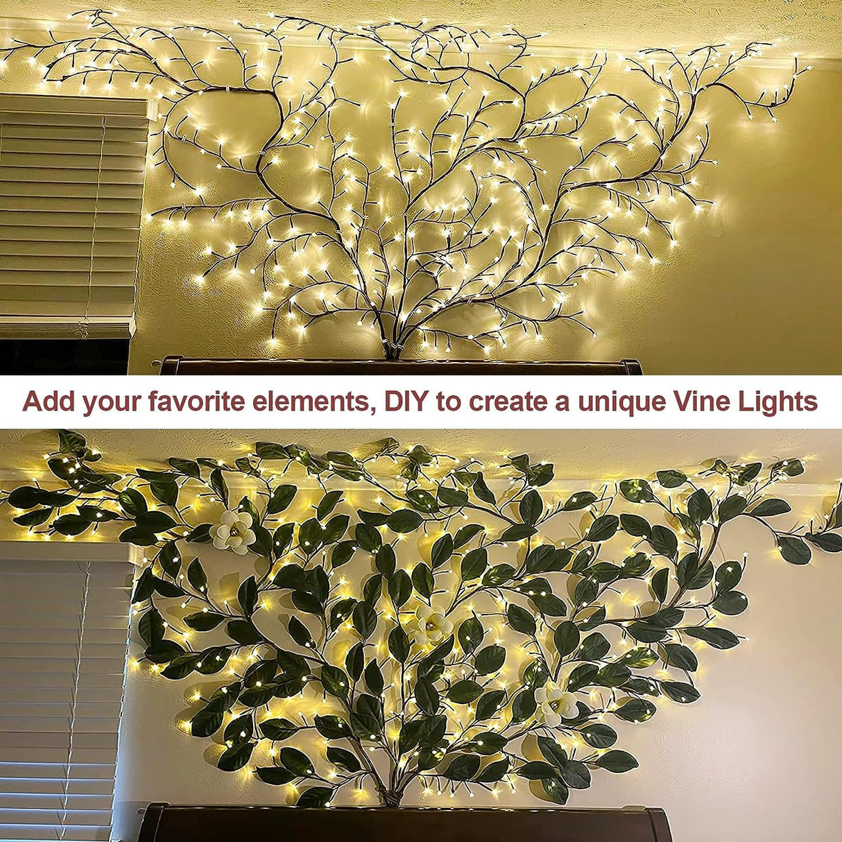 Vines for Home Decor, 7.5Ft Christmas Swags Decorations Indoor Artificial Plants Tree Branches 144 LEDs Lighted Willow Vine Lights for Walls Bedroom Living Room Decor Aesthetic (1PCS, No Remote) Yongblus