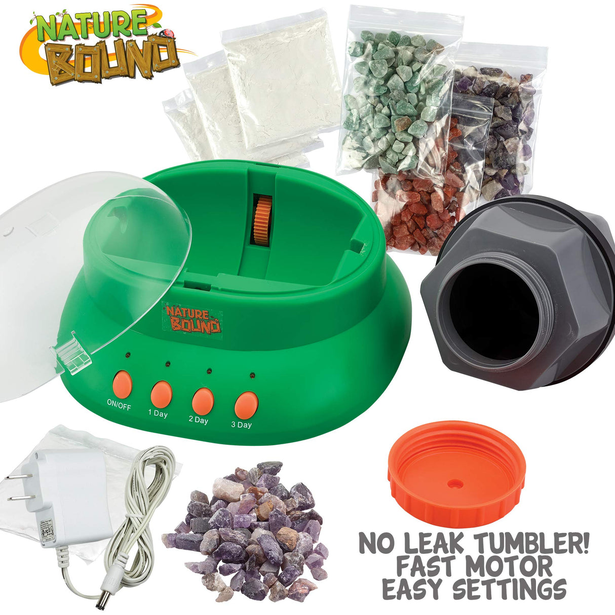 Nature Bound Starter Rock Tumbler Kit for Kids– Includes Rough Gemstones, Polishing Grits, Jewelry Fastenings, and Instructions – Great STEM Science Kit for The Future Geologist, Boys & Girls Ages 8+ Nature Bound