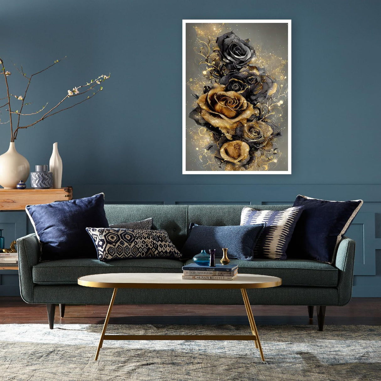 BOHADIY Rose Diamond Painting Kits for Adults, Golden Rose Diamond Art Kits for Adults,Rose Gem Art Kits for Adults for Home Wall Decor 16x12inch Floral BOHADIY