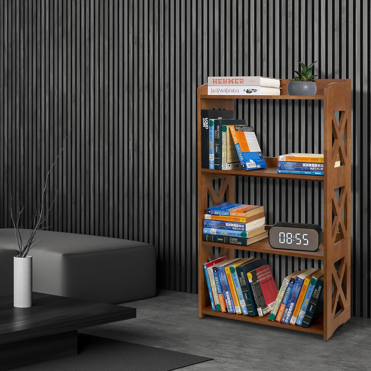 YCICI 4-Tier Modern Wooden Bookshelf - Stylish Freestanding Storage for Small Spaces YCICI