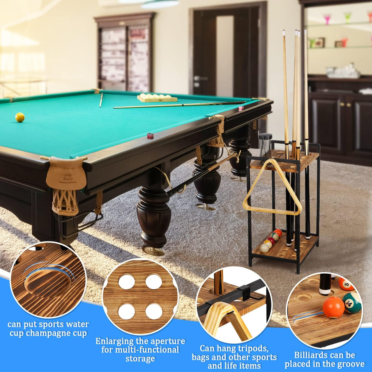 Jolensoy Pool Stick Holder Pool Cue Holder Floor Stand Cue Stick Holder 10-Hole Billiard Cue Racks for Game Room Billiard Room Decor Club Pool Table Accessories Jolensoy