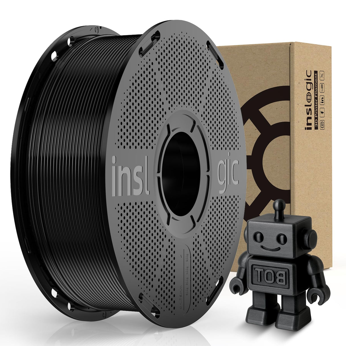 Inslogic PETG Pro 3D Printer Filament 1.75 mm, High-Speed Matte PETG Filament, Stronger Toughness, 1 kg Spool, Dimensional Accuracy +/- 0.02 mm, Compatible with FDM Printers, Black Inslogic