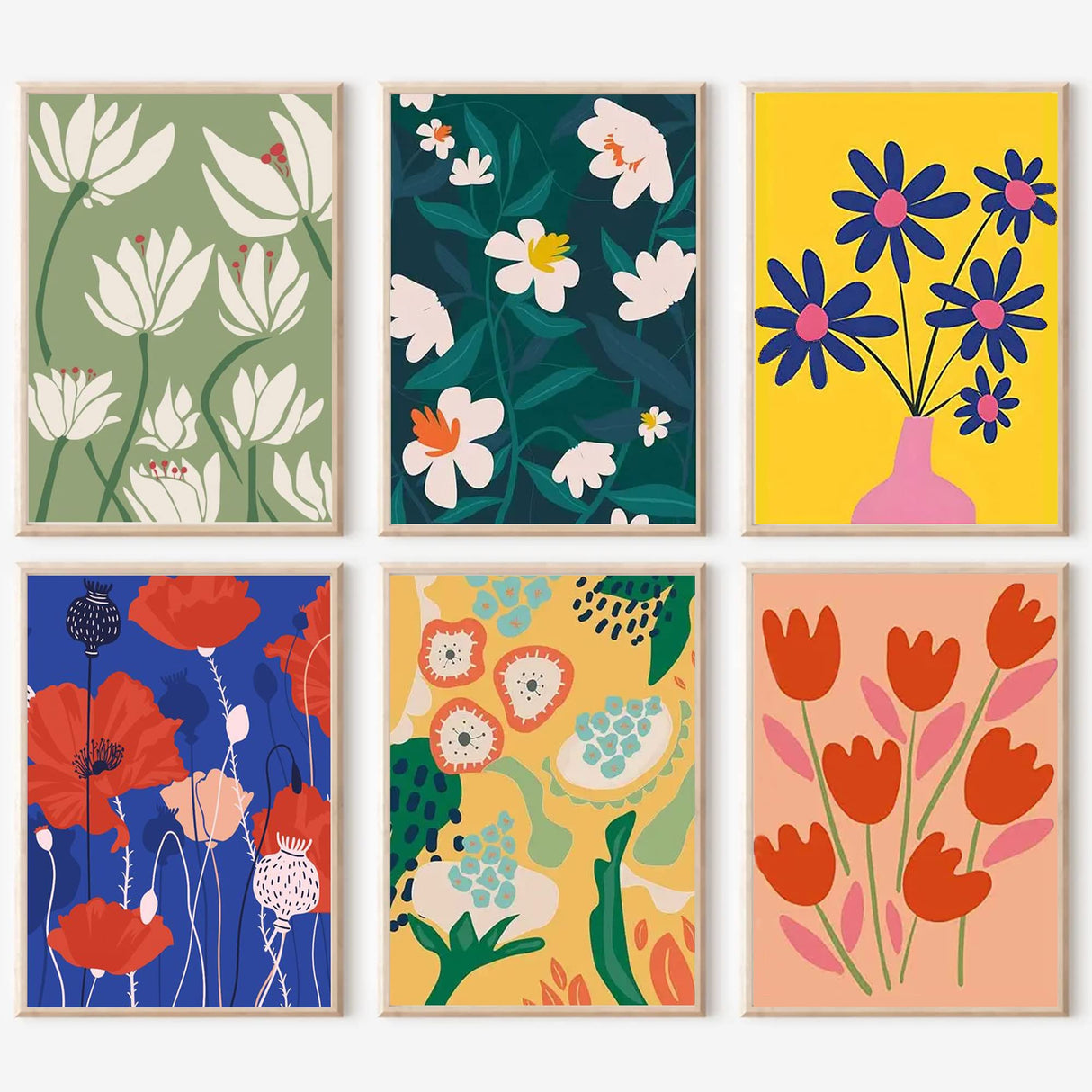 cupmod 6 Pack Paint by Numbers for Kids and Adults- DIY Acrylic Painting Kits on Canvas Without Frame, Simple Flower Oil Painting for Home Wall Decor 12x16inch cupmod