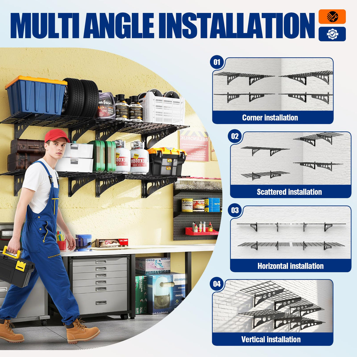 CVGFDR 2x6ft Garage Wall Shelving, 600BLS Heavy Duty Garage Shelving Wall Mounted, Floating Shelves, Storage Shelves, Easy Assembly Pallet Racking, Metal Rack for Kitchen, Basement, Black CVGFDR