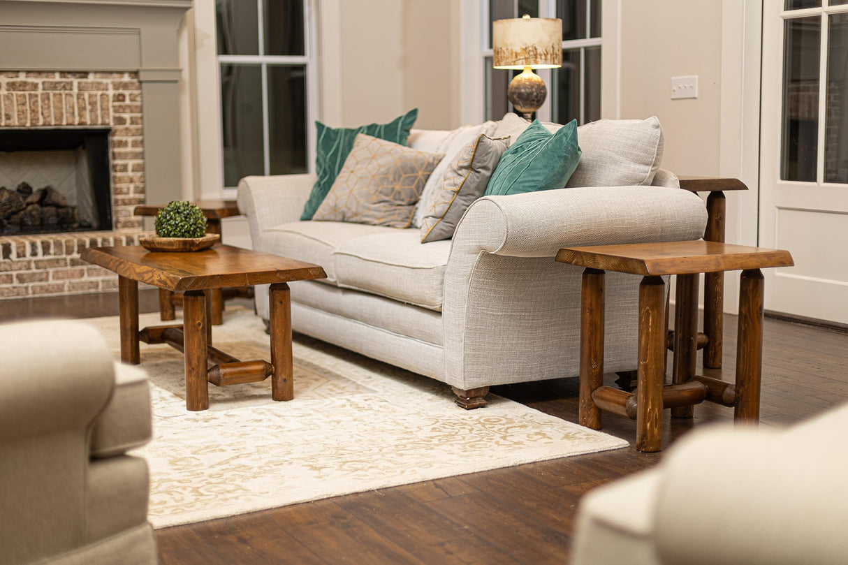 Rustic Log Coffee and End Table Sets of 3 - Pine and Cedar - Live Edge Rustic Furniture - Living Room Furniture - Awesome Wooden End Tables - Side Tables for House - Honey Pine Coffee Table Southern Rustic Logwerks