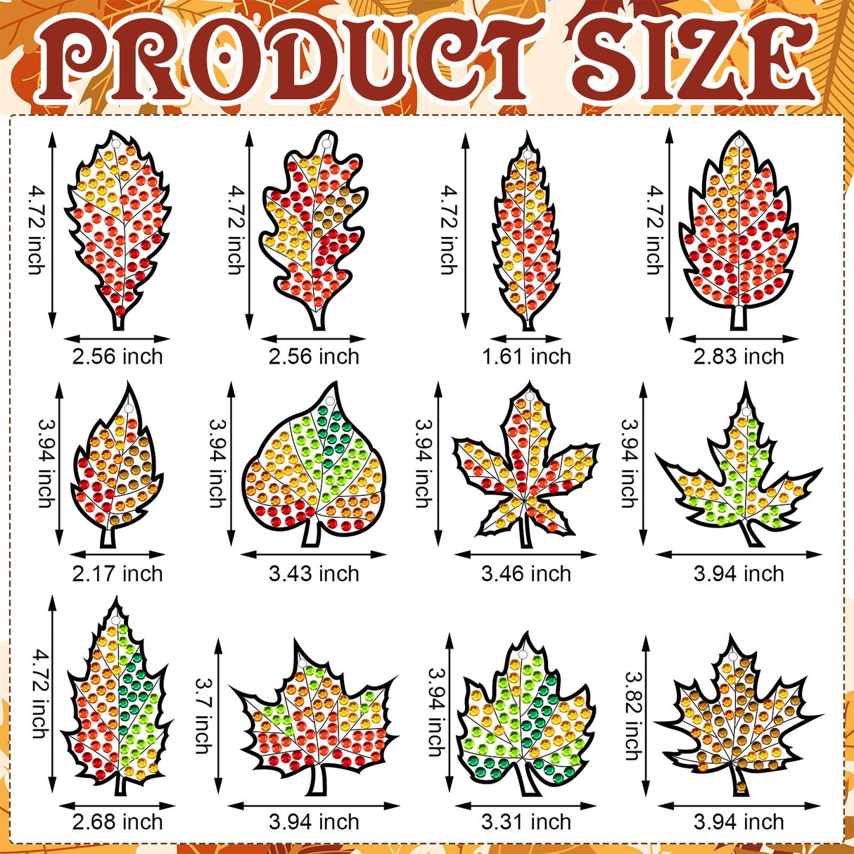 WinnerWhy 36 Sets Maple Diamond Painting Ornaments DIY Gem Window Art Sun Catcher Kits Gemstone Diamond Art Craft and Crafts with Ropes for Holiday Party Decor WinnerWhy