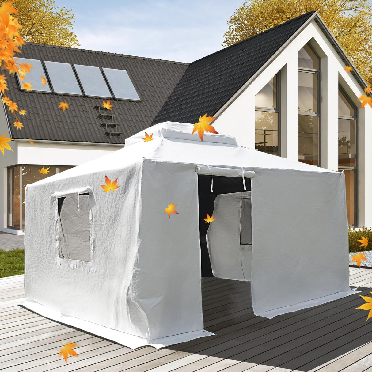 Domi 10' x 14' Universal Winter Gazebo Cover, All Season Waterproof Enclosed Cover with Sidewalls & Ventilated Mesh Windows, All-Weather Outdoor Cover for Hardtop Gazebos, White domi outdoor living