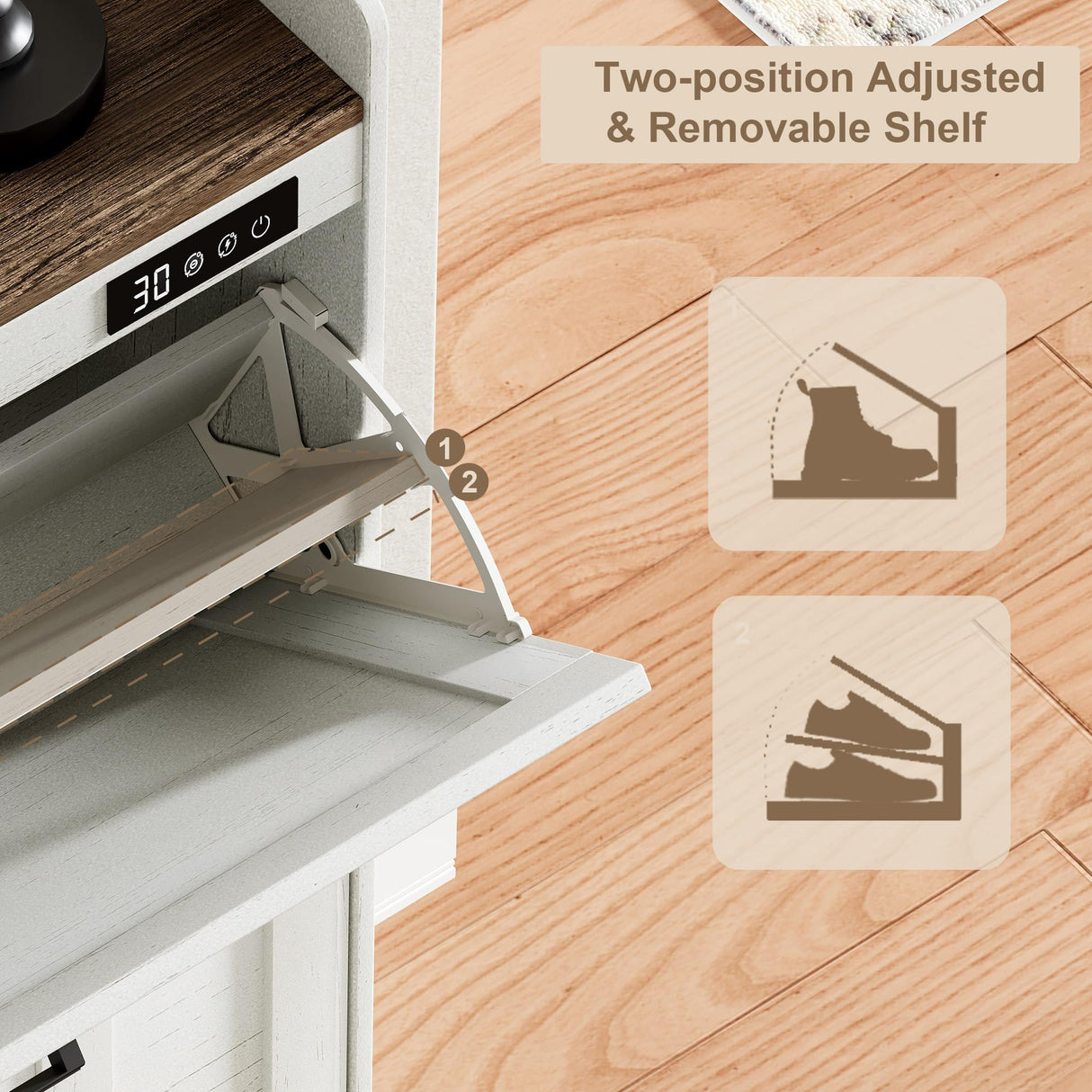 ChooChoo Shoe Storage Cabinet with 2 Flip Drawers, Deodorizing Shoe Organizer Storage for Entryway, Freestanding Hidden Slim Narrow Shoe Rack Cabinet, Antique White & Brown ChooChoo