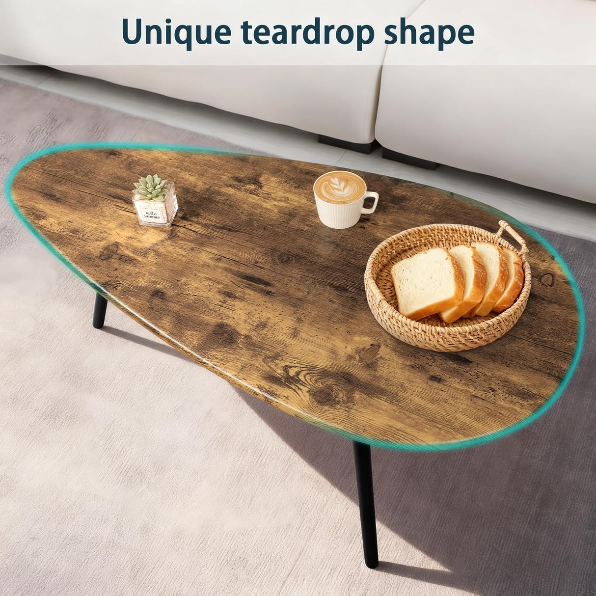 WDSHIYI Modern Coffee Table for Living Room Small Mid Century Coffee Tables Rustic Oval Coffee Tables Retro Accent Sofa Center Tables for Living Room Easy Assembly 22" D x 43" W x 18" H WDSHIYI