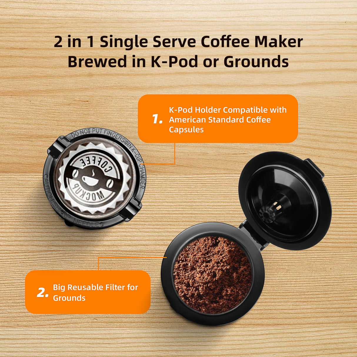Horavie Mini Single Serve Coffee Maker for K Cup and Ground Coffee, Fast Brew One Cup Coffee Machine with Descaling Reminder and Water Window, 6 to 12 oz. Brew Sizes, Black Horavie