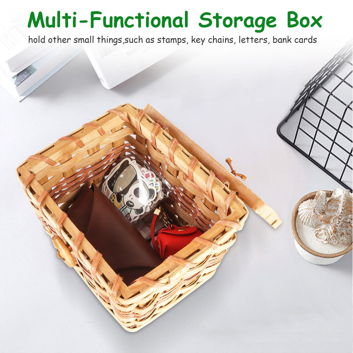 Primo Lines Recipe Box, Bamboo Recipe Organizer with 2 Slots Cellphone Stand, Kitchen Wooden Recipe Holder with 25 Recipe Cards 4"x6" and 12 Dividers, Wicker Picnicbasket Box Set Primo Lines