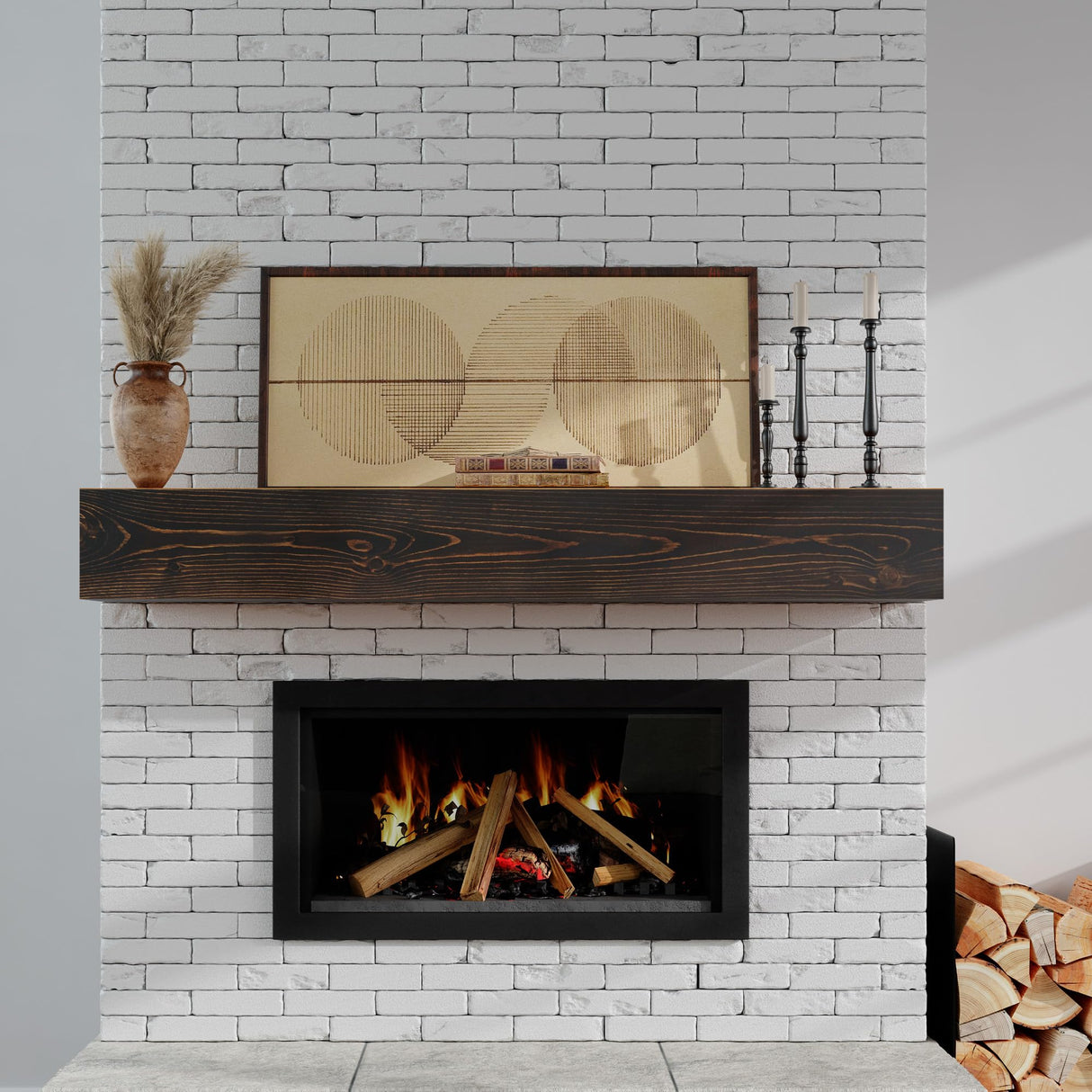 COSHOMER Fireplace Mantel - Floating Mantel Shelf, Wood Mantels for Over Fireplace, Wall-Mounted Mantels, Weight Capacity 60lbs, 60 X 9 X 6 inch, Walnut COSHOMER