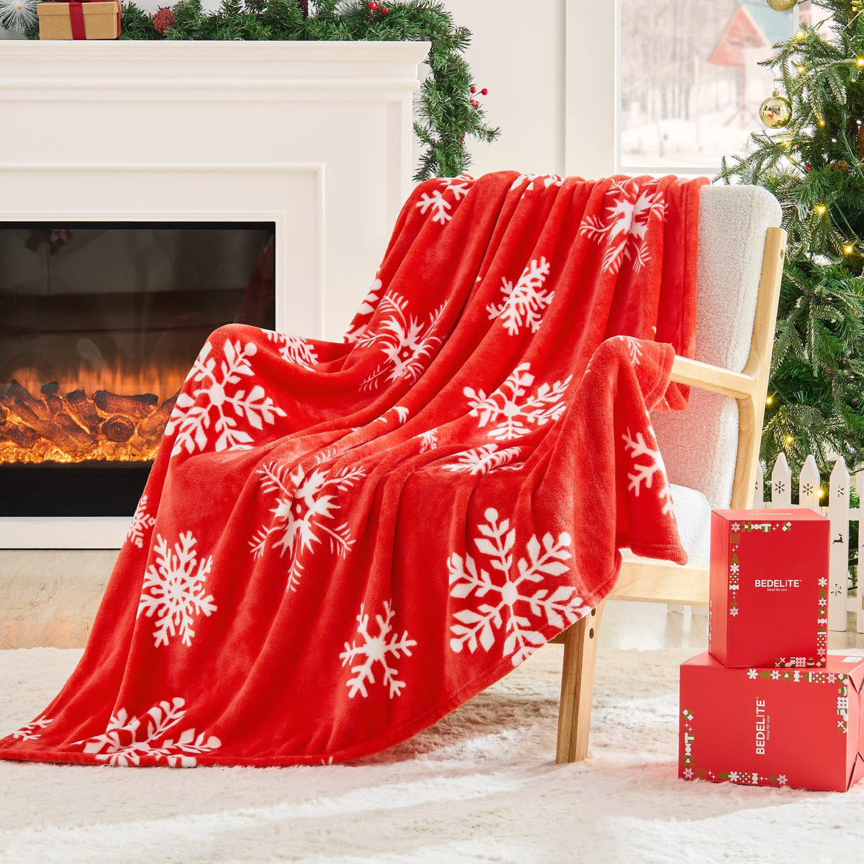 BEDELITE Christmas Throw Blanket– Cozy Holiday Blanket with Red Snowflake Design, Soft Lightweight Fleece Christmas Blanket for Couch & Bed, Festive Home Décor & Gift, 50"x60" BEDELITE