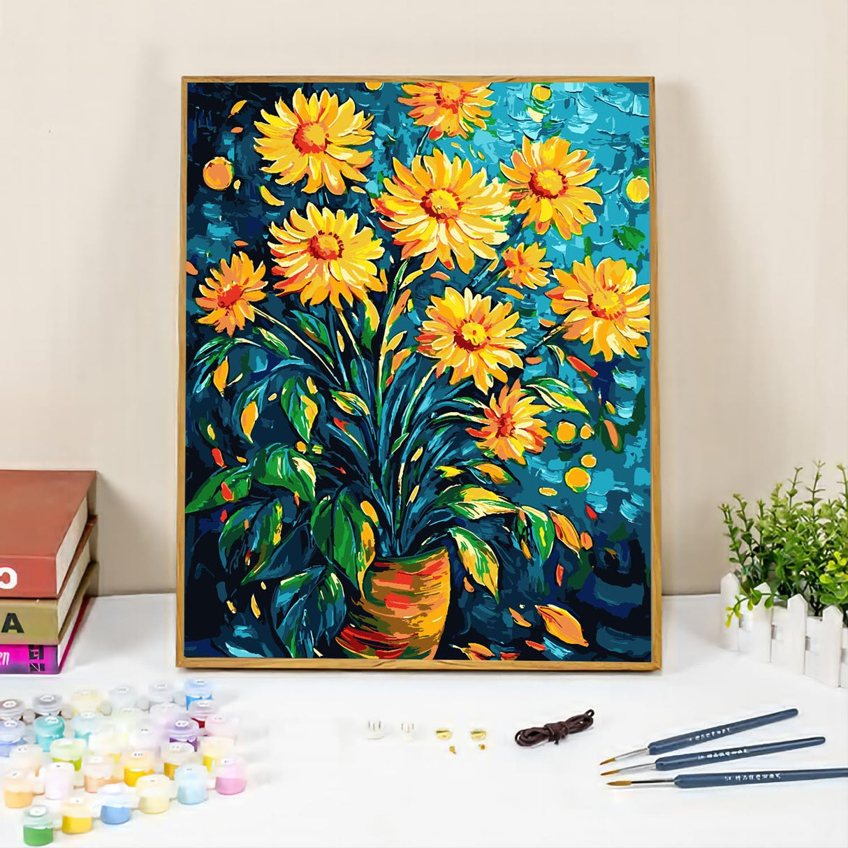 QUITEDEW Paint by Numbers Kit for Adults Flowers,Sunflower Adult Paint by Numbers on Canvas,DlY Oil Painting for Home Wall Decoration 16x20 Inch QUITEDEW