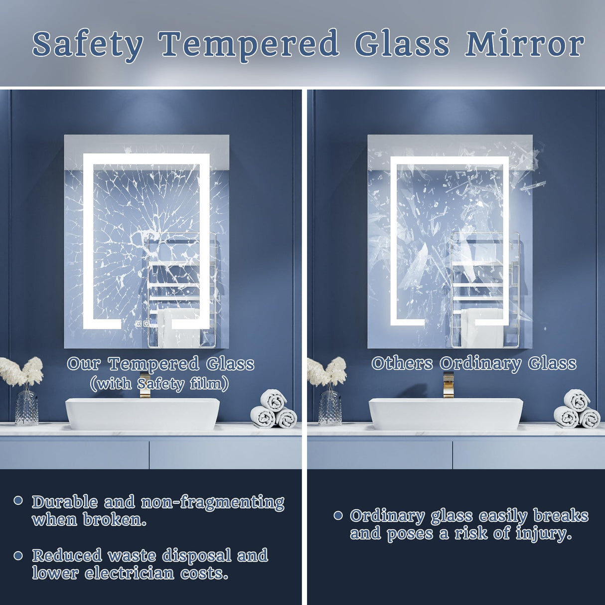 ExBrite LED Lighted Bathroom Medicine Cabinet with Mirror, 24 x 30 Inch, Recessed or Surface Mount, Anti-Fog, Stepless Dimming, Color Temperature Adjustment, 2 Outlets, Storage Shelves, Right Hinge ExBrite