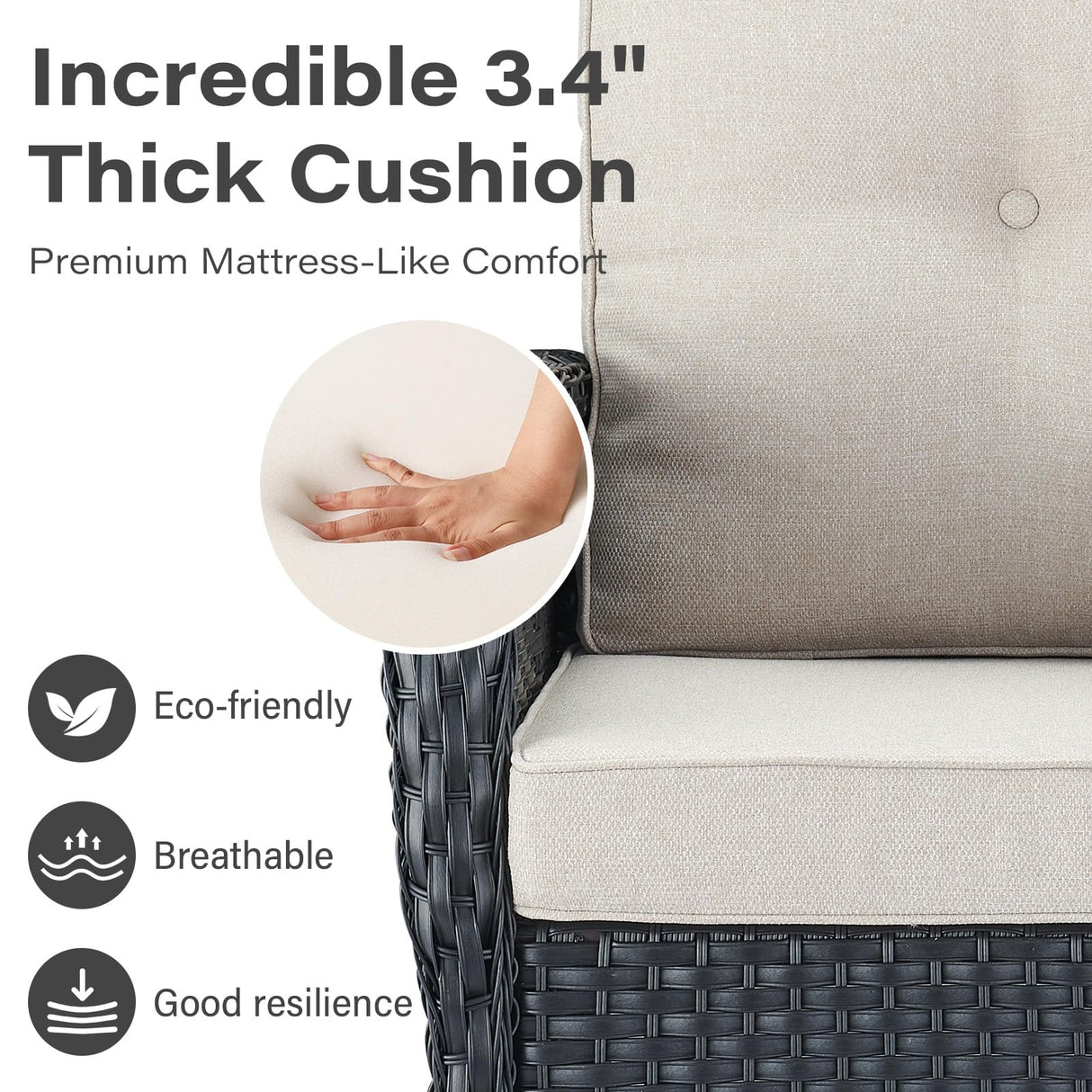 Belord Patio Rocking Chairs Wicker Set - Outdoor Rocking Chairs Set of 2 with Side Table, 3 Piece Patio Rocker Furniture Set with Water-Resistant Cushions for Porch Balcony Backyard Black Belord