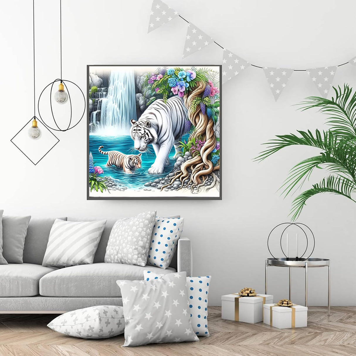 GXGLLPZBY 5D Diamond Paintings Kits for Beginners, Tiger Diamond Arts Kits for Adults, DIY Waterfall Paint by Diamonds, Full Drill Dot Gem Art Painting Kit for Home Wall Decor 13.8x13.8inch GXGLLPZBY